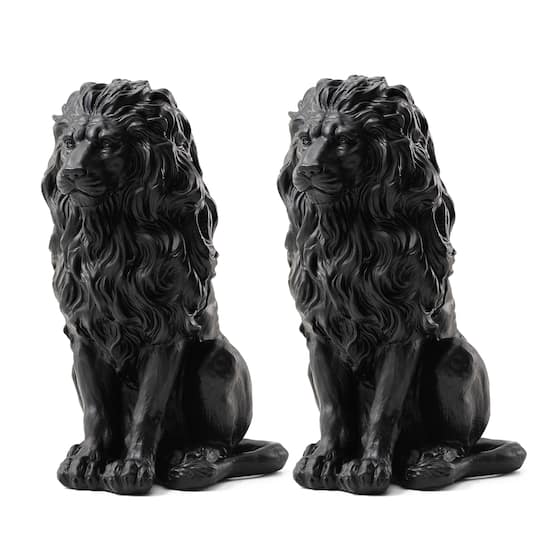 Glitzhome&#xAE; 21&#x22; Black Sitting Lion Garden Statue
